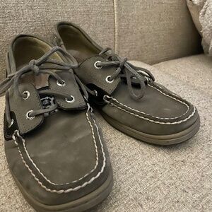 Sperry Top Sider Women’s Gray Leather Cheetah Print EUC